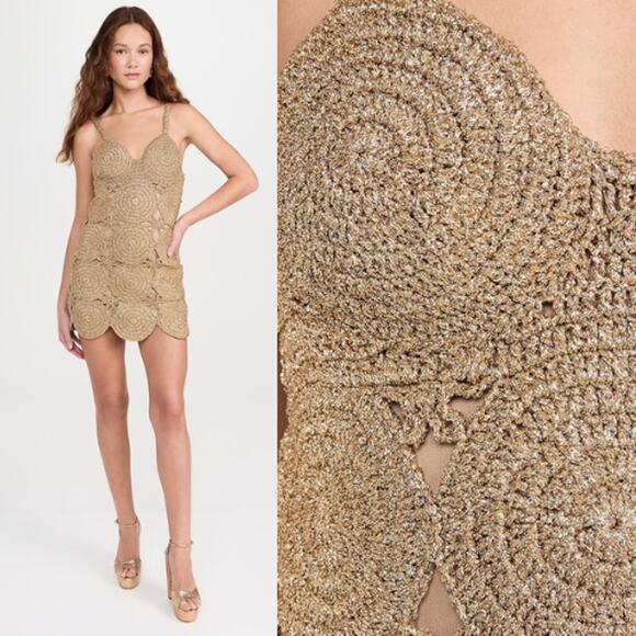 SIMON MILLER | NWT Beep Beep Mini Dress in Star Gold Lurex Crochet S - Picture 3 of 13